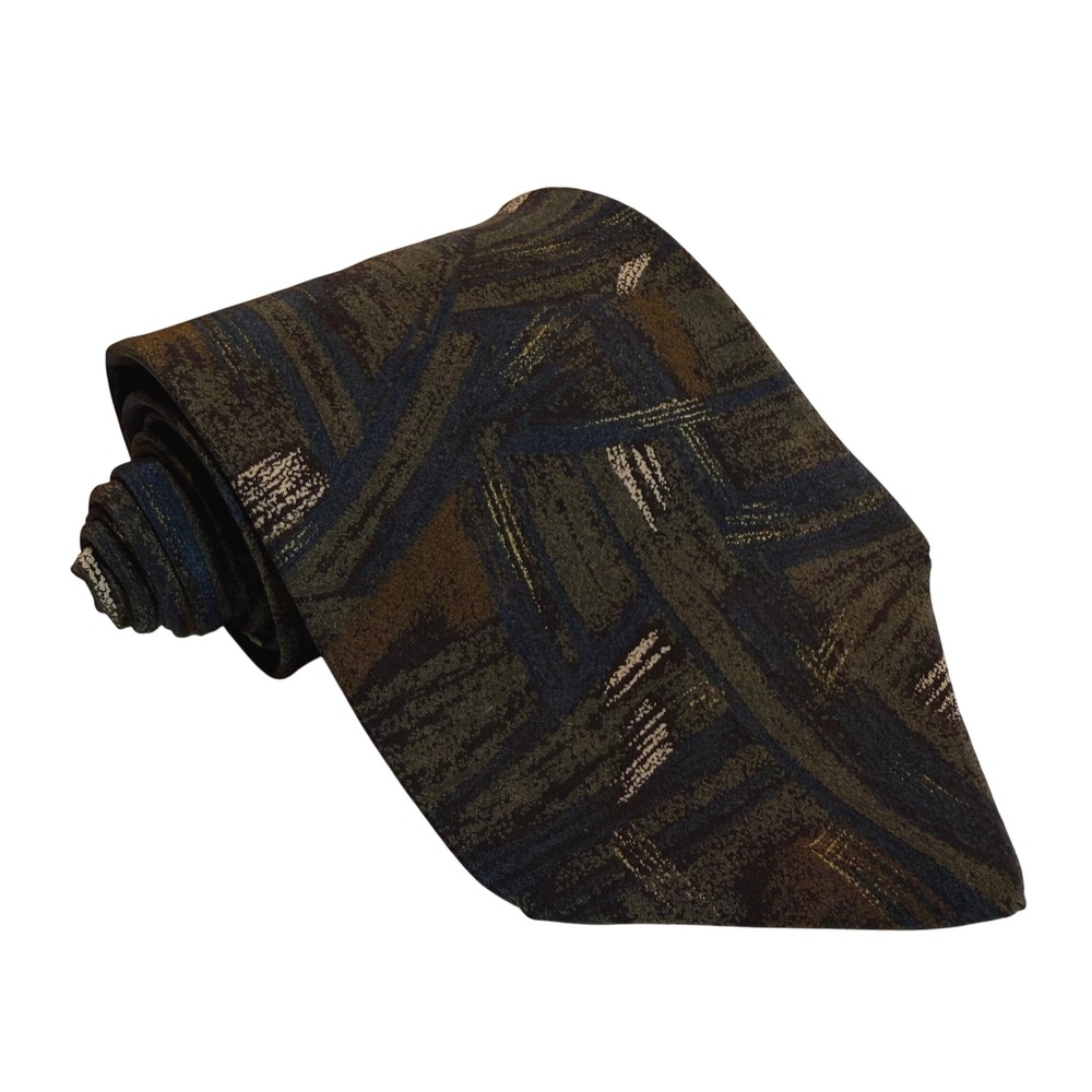 Conte di Milano Tie Mens OS Abstract Brushstroke Green Blue Silk Vintage USA